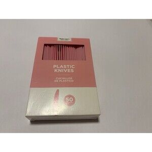 50 Pastel Pink Amscan Premium Heavy Duty Reusable Dishwasher Safe Plastic Knives